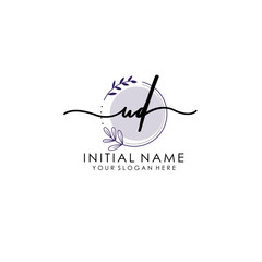 UD Luxury initial handwriting logo with flower template, logo for beauty, fashion, wedding, photography