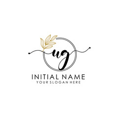 UG Luxury initial handwriting logo with flower template, logo for beauty, fashion, wedding, photography
