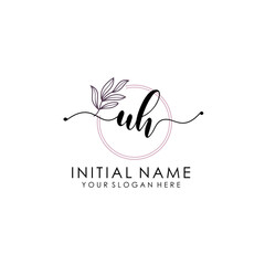 UH Luxury initial handwriting logo with flower template, logo for beauty, fashion, wedding, photography