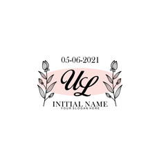 UL Initial letter handwriting and signature logo. Beauty vector initial logo .Fashion  boutique  floral and botanical