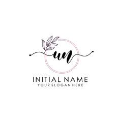 UN Luxury initial handwriting logo with flower template, logo for beauty, fashion, wedding, photography