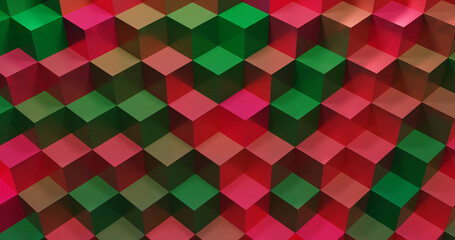 Abstract brown, red, and green cubes pattern background. 3d rendering.