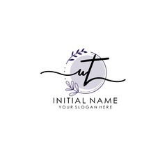 UT Luxury initial handwriting logo with flower template, logo for beauty, fashion, wedding, photography