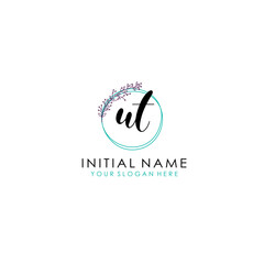 Fototapeta premium UT Initial letter handwriting and signature logo. Beauty vector initial logo .Fashion boutique floral and botanical