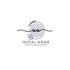 UU Luxury initial handwriting logo with flower template, logo for beauty, fashion, wedding, photography