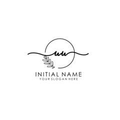 UU Luxury initial handwriting logo with flower template, logo for beauty, fashion, wedding, photography