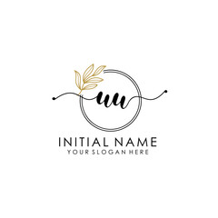UU Luxury initial handwriting logo with flower template, logo for beauty, fashion, wedding, photography