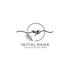 UX Luxury initial handwriting logo with flower template, logo for beauty, fashion, wedding, photography