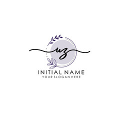 UZ Luxury initial handwriting logo with flower template, logo for beauty, fashion, wedding, photography