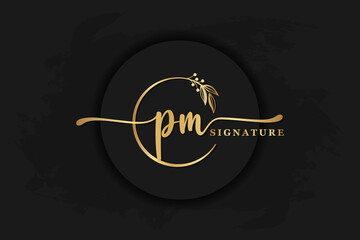 luxury signature logo design initial pm. Handwriting vector logo design illustration image - obrazy, fototapety, plakaty