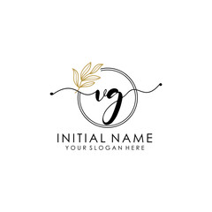 VG Luxury initial handwriting logo with flower template, logo for beauty, fashion, wedding, photography