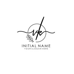 VK Luxury initial handwriting logo with flower template, logo for beauty, fashion, wedding, photography