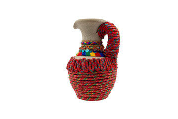 decorative pottery jug isolated on white background