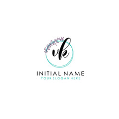 VK Initial letter handwriting and signature logo. Beauty vector initial logo .Fashion  boutique  floral and botanical