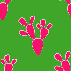 Patrón de cactus Alas de ángel en fucsia sobre fondo verde
