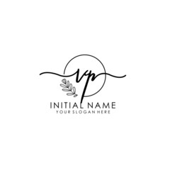Fototapeta na wymiar VP Luxury initial handwriting logo with flower template, logo for beauty, fashion, wedding, photography