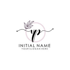 VP Luxury initial handwriting logo with flower template, logo for beauty, fashion, wedding, photography