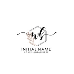 Obraz premium WB Luxury initial handwriting logo with flower template, logo for beauty, fashion, wedding, photography