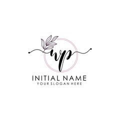 WP Luxury initial handwriting logo with flower template, logo for beauty, fashion, wedding, photography