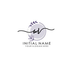 WV Luxury initial handwriting logo with flower template, logo for beauty, fashion, wedding, photography