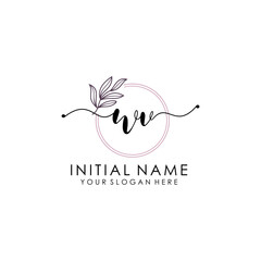 WV Luxury initial handwriting logo with flower template, logo for beauty, fashion, wedding, photography