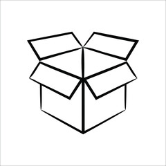 Box icon or logo, abstract silhouette on white background. A hand drawn vector line art.  The black pictogram for website design and mobile applications.