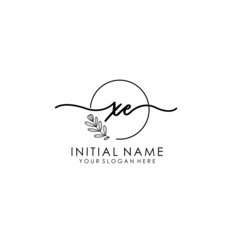 XE Luxury initial handwriting logo with flower template, logo for beauty, fashion, wedding, photography