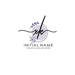 XK Luxury initial handwriting logo with flower template, logo for beauty, fashion, wedding, photography