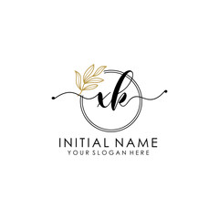 XK Luxury initial handwriting logo with flower template, logo for beauty, fashion, wedding, photography