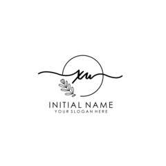 XU Luxury initial handwriting logo with flower template, logo for beauty, fashion, wedding, photography
