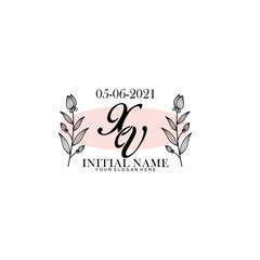 XV Initial letter handwriting and signature logo. Beauty vector initial logo .Fashion  boutique  floral and botanical