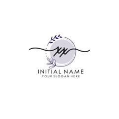XX Luxury initial handwriting logo with flower template, logo for beauty, fashion, wedding, photography