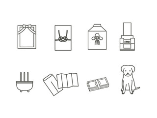 葬式関連のアイコン　セット　葬儀　火葬　お墓