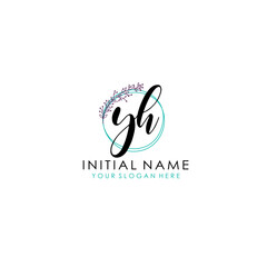 YH Initial letter handwriting and signature logo. Beauty vector initial logo .Fashion  boutique  floral and botanical
