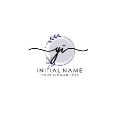 YI Luxury initial handwriting logo with flower template, logo for beauty, fashion, wedding, photography
