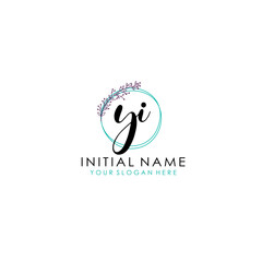 YI Initial letter handwriting and signature logo. Beauty vector initial logo .Fashion  boutique  floral and botanical