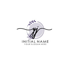 YJ Luxury initial handwriting logo with flower template, logo for beauty, fashion, wedding, photography