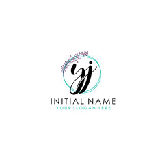 YJ Initial letter handwriting and signature logo. Beauty vector initial logo .Fashion  boutique  floral and botanical