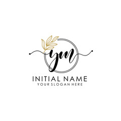 YM Luxury initial handwriting logo with flower template, logo for beauty, fashion, wedding, photography