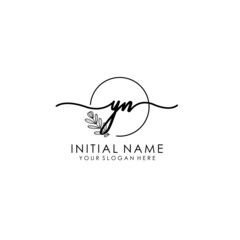 YN Luxury initial handwriting logo with flower template, logo for beauty, fashion, wedding, photography - obrazy, fototapety, plakaty