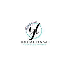 YT Initial letter handwriting and signature logo. Beauty vector initial logo .Fashion  boutique  floral and botanical