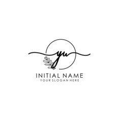 YU Luxury initial handwriting logo with flower template, logo for beauty, fashion, wedding, photography