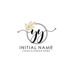 YY Luxury initial handwriting logo with flower template, logo for beauty, fashion, wedding, photography