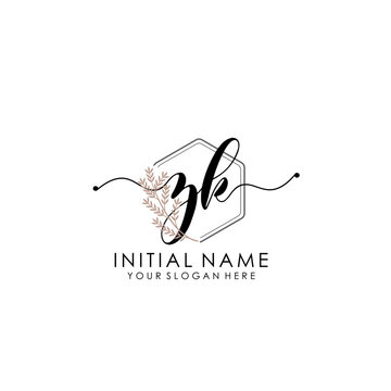 ZK Luxury initial handwriting logo with flower template, logo for beauty, fashion, wedding, photography