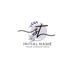 ZT Luxury initial handwriting logo with flower template, logo for beauty, fashion, wedding, photography