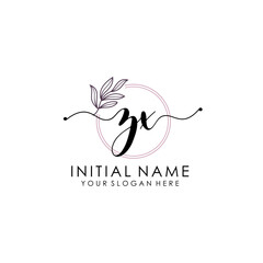 ZX Luxury initial handwriting logo with flower template, logo for beauty, fashion, wedding, photography