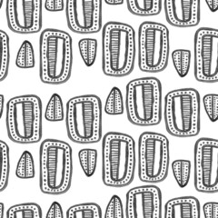Seamless hand drawn geometric pattern. Ornamental illustration. Black and white zentangle elements. Abstract shapes. Isolated on white