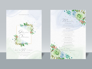 Elegant wedding invitation card template floral watercolor