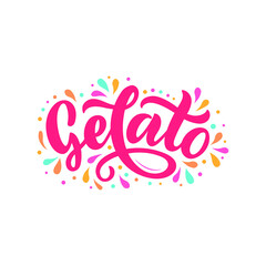 Gelato hand drawn text. Modern brush calligraphy, lettering typography. Template for cafe, menu. Design for logo, badge, sticker, label, emblem, stamp. Vector illustration isolated on white background