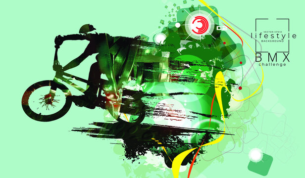 Sport background with active young man for internet banners, social media banners, headers of websites, vector illustration 